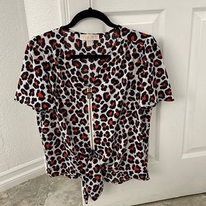 Michael Kors leopard print zip & tie blouse